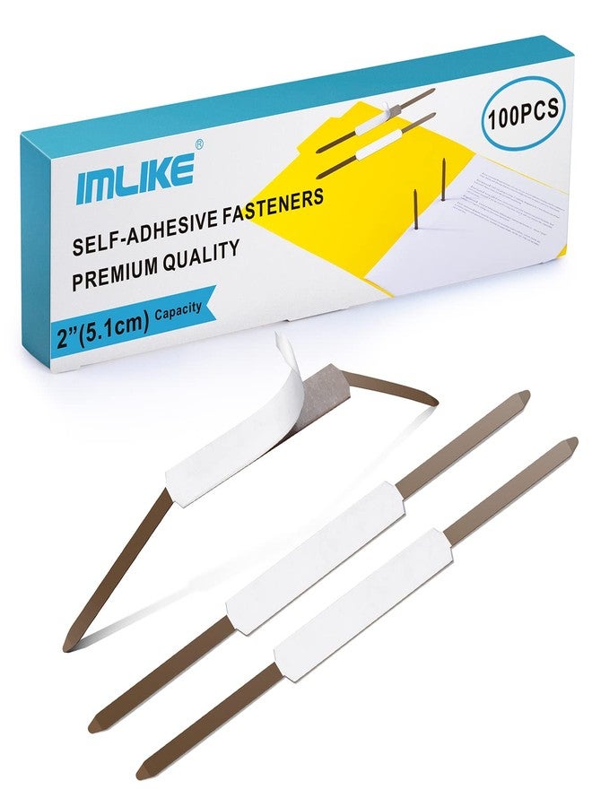 IMLIKE Self-Adhesive Prong Paper Fasteners - IMLIKE 100 PCS Metal File Fasteners, 2" Capacity, 2.75" Base for Paper Folder or Files, Brown - A Good Partner for Collecting Papers - Image 1