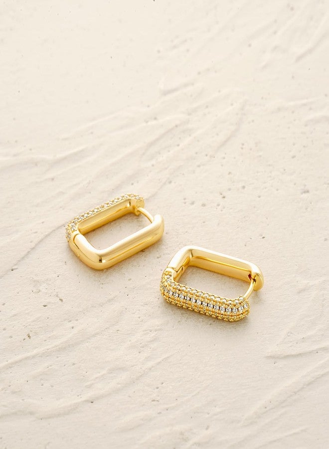 MYEARS Women Earrings Gold Huggie U Hoop 14K Gold Plated Small Simple Hypoallergenic Everyday Jewelry, One Size, Brass Metal Yellow Gold, Cubic Zirconia - Image 5