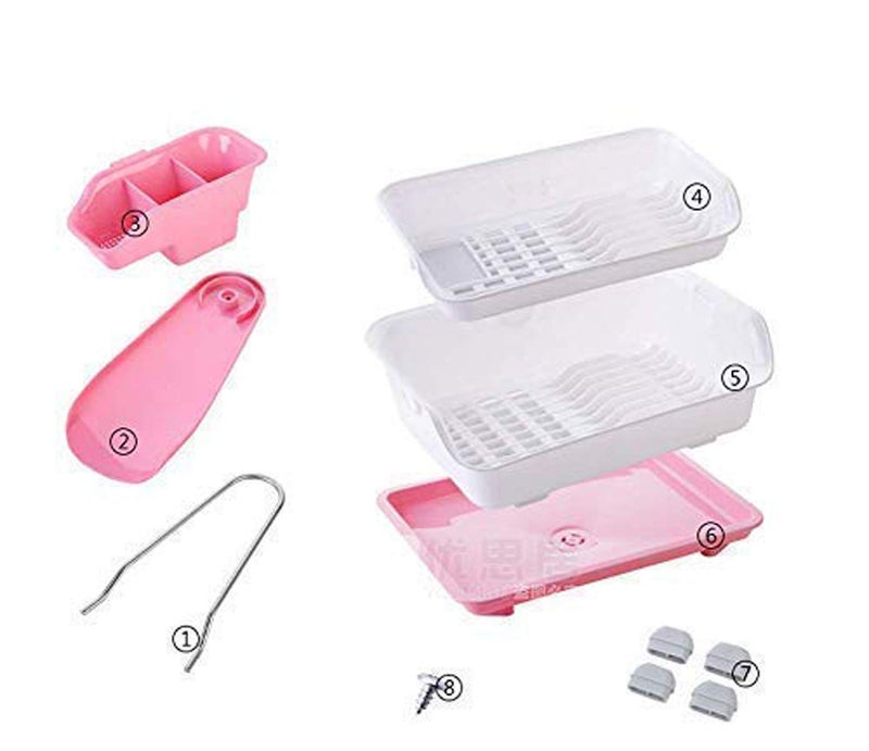 Vruta 3 in 1 Large Sink Set Dish Rack Drainer Drying Rack Washing Basket with Tray for, Dish Rack Organizers, Utensils Tools Cutlery Plastic Rack (Pink, 2 Layer Big Dish Drying Rack) - Image 3
