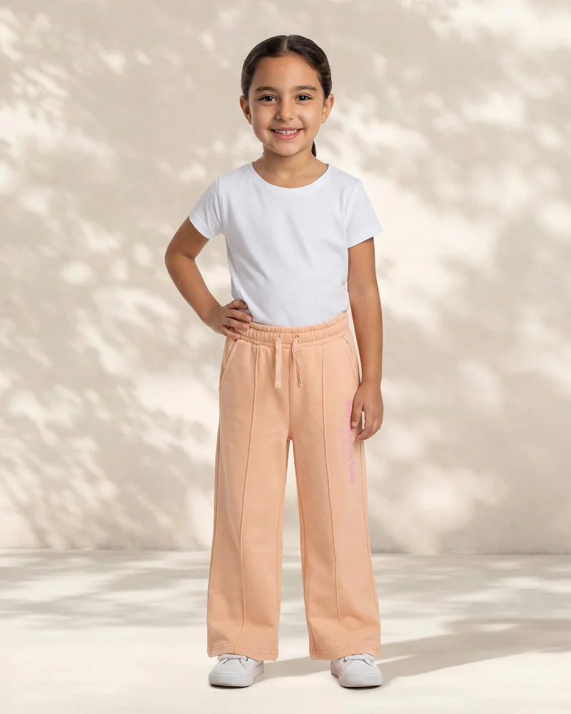 ردتاغ Girls Peach Wide Leg Track Pants