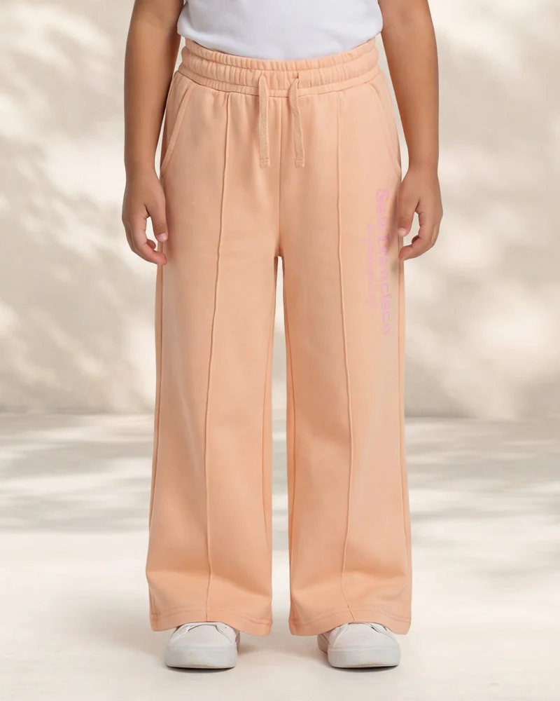 ردتاغ Girls Peach Wide Leg Track Pants
