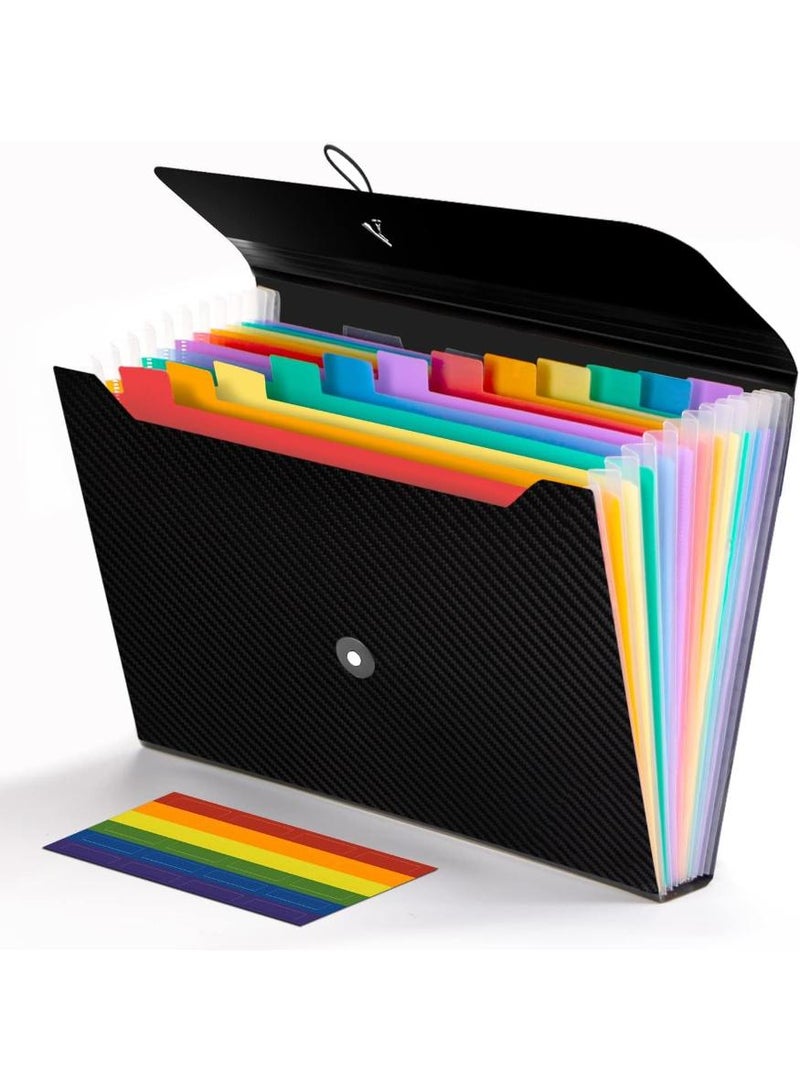  طائرة ورقية مجلد قابل للتوسيع لإدارة الملفات، مجلد من الأورجانزا مكون من 13 حجرة مع علامات تبويب وإغلاق مطاطي - جيب ملف A4، مناسب للمنزل والمدرسة والمكتب والسفر (1 × أسود/لون) - Image 5