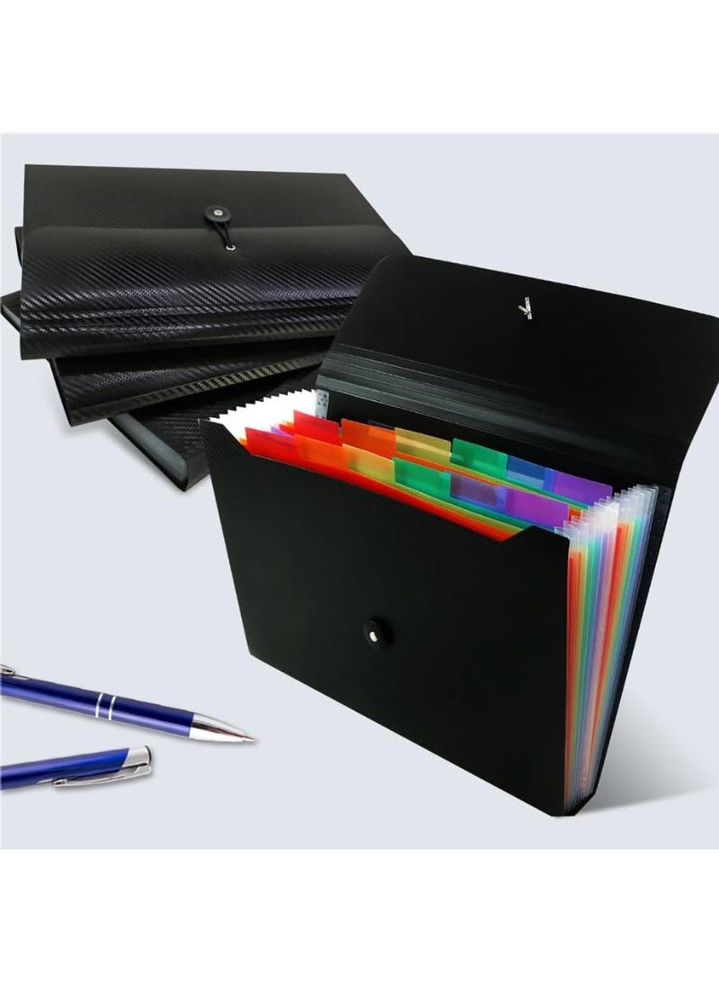  طائرة ورقية مجلد قابل للتوسيع لإدارة الملفات، مجلد من الأورجانزا مكون من 13 حجرة مع علامات تبويب وإغلاق مطاطي - جيب ملف A4، مناسب للمنزل والمدرسة والمكتب والسفر (1 × أسود/لون) - Image 3