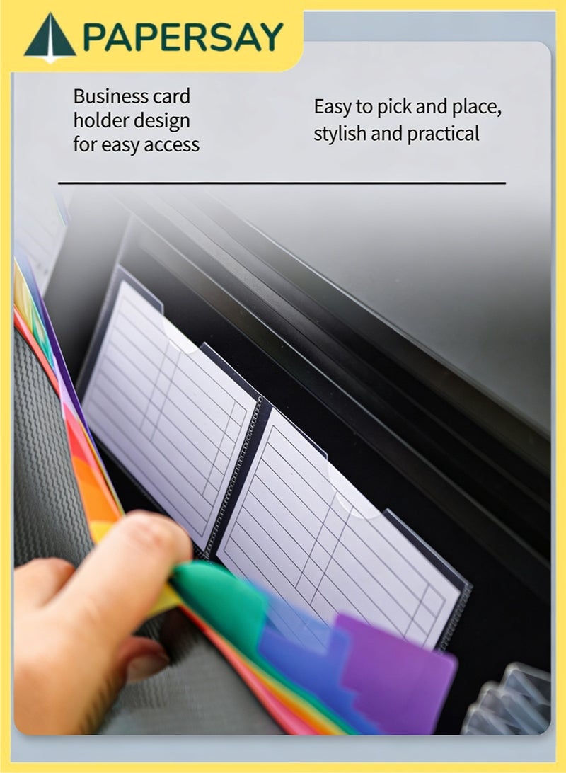 مجلد ملفات A4 قابل للتمدد، منظم أكورديون بـ 13 جيب مع ألسنة تنظيم وإغلاق مرن – حامل وثائق محمول للمنزل والمدرسة والمكتب والسفر (أسود/متعدد الألوان) - view 5