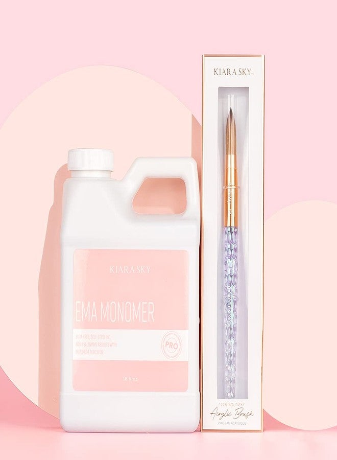 Kiara Sky EMA Liquid Monomer 16 oz and #12 Kolinsky Acrylic Brush Starter Set - Image 1