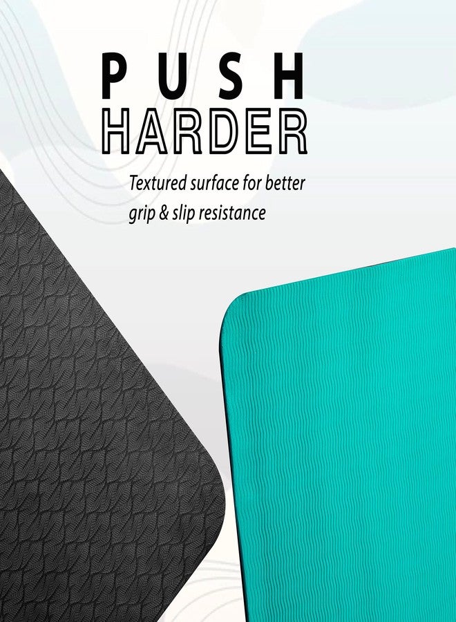 Tarkan Non Slip Yoga Mat, 8mm Extra Thick Eco Friendly TPE Exercise Mats with Carrying Bag (Black & Green, Unisex) - Image 4