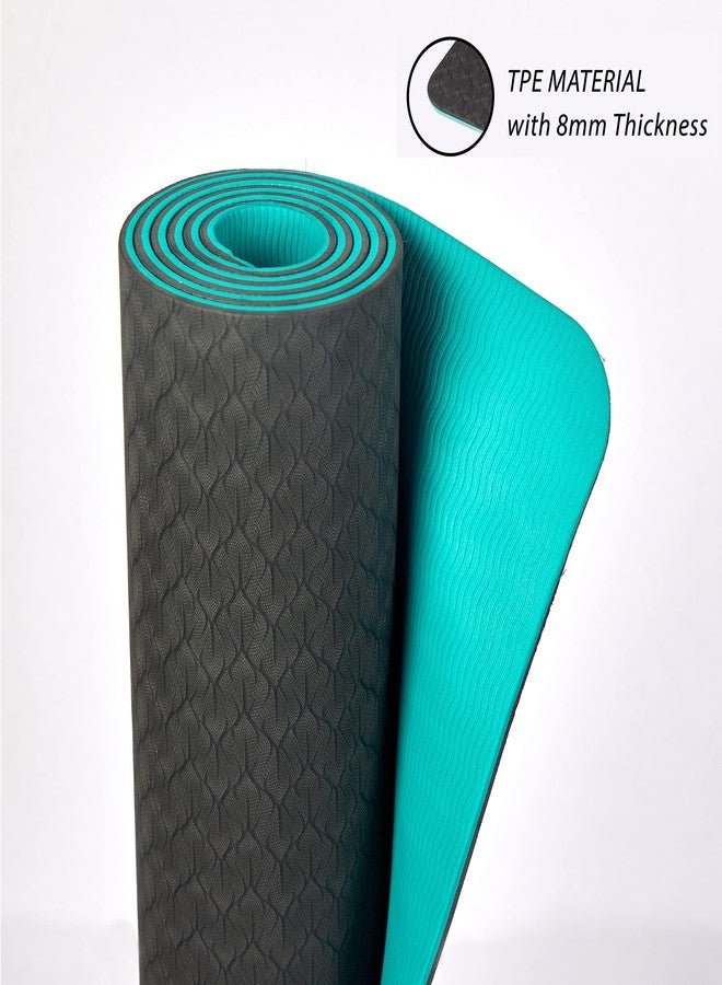 Tarkan Non Slip Yoga Mat, 8mm Extra Thick Eco Friendly TPE Exercise Mats with Carrying Bag (Black & Green, Unisex) - Image 3