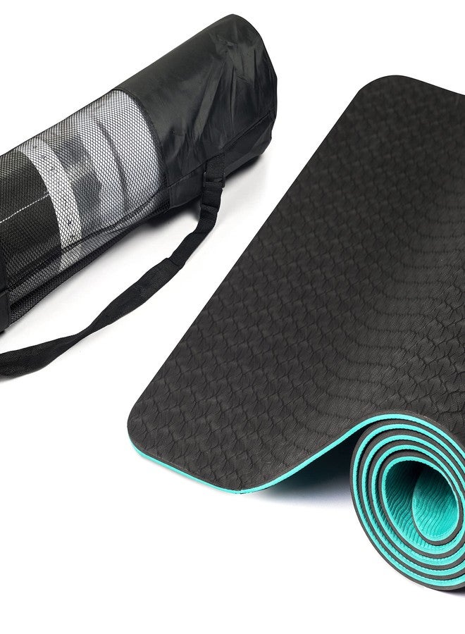 Tarkan Non Slip Yoga Mat, 8mm Extra Thick Eco Friendly TPE Exercise Mats with Carrying Bag (Black & Green, Unisex) - Image 1