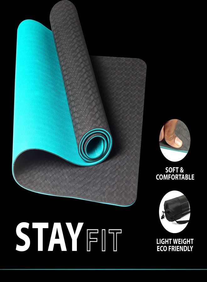 Tarkan Non Slip Yoga Mat, 8mm Extra Thick Eco Friendly TPE Exercise Mats with Carrying Bag (Black & Green, Unisex) - Image 2