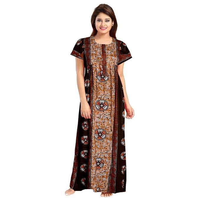 Vlazom Women's Pure Cotton Rajasthani Nighty & Jaipuri Maxi Gown – Pack of 2, Soft & Breathable Sleepwear (Brown&Maroon, Free Size) - Image 3