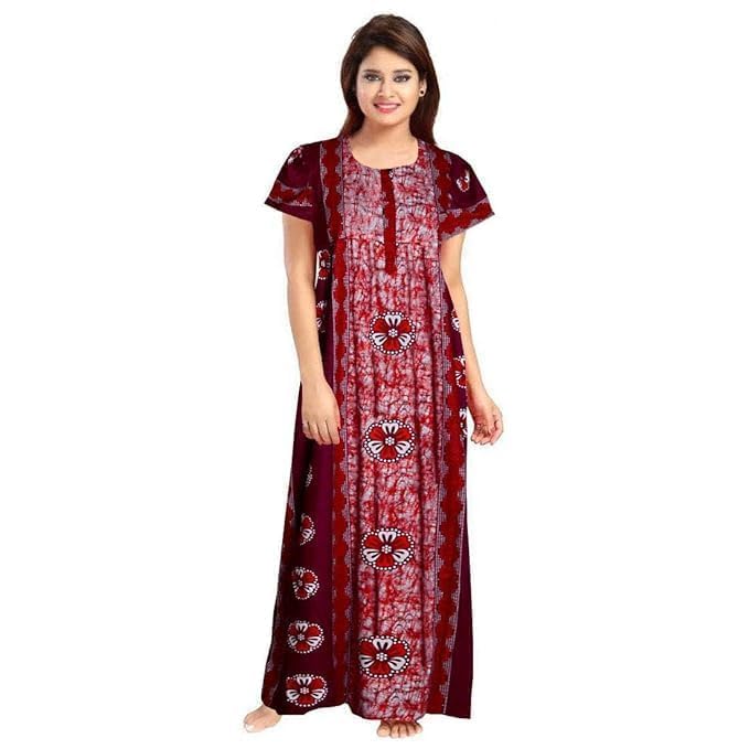 Vlazom Women's Pure Cotton Rajasthani Nighty & Jaipuri Maxi Gown – Pack of 2, Soft & Breathable Sleepwear (Brown&Maroon, Free Size) - Image 5