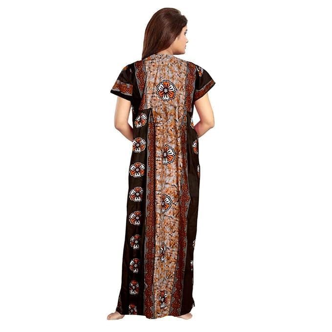Vlazom Women's Pure Cotton Rajasthani Nighty & Jaipuri Maxi Gown – Pack of 2, Soft & Breathable Sleepwear (Brown&Maroon, Free Size) - Image 4