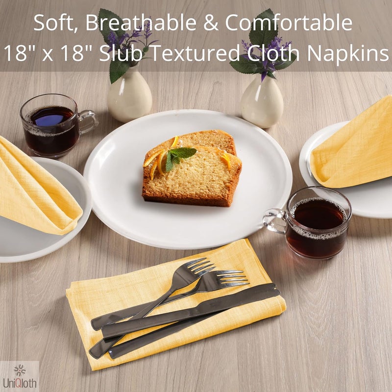 UniQloth 12 Pack Farmhouse Slub Textured Cloth Dinner Napkins Cotton  Soft Durable Washable Reusable  Ideal for Weddings Holidays Restaurant Parties Daily Use Dinner Napkins 18x18 Yellow Orange - Image 4