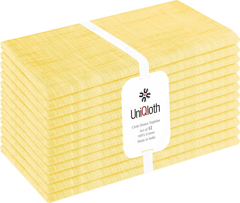UniQloth 12 Pack Farmhouse Slub Textured Cloth Dinner Napkins Cotton  Soft Durable Washable Reusable  Ideal for Weddings Holidays Restaurant Parties Daily Use Dinner Napkins 18x18 Yellow Orange - Image 1