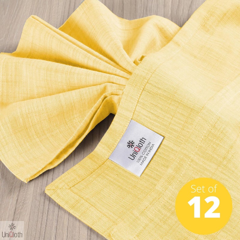 UniQloth 12 Pack Farmhouse Slub Textured Cloth Dinner Napkins Cotton  Soft Durable Washable Reusable  Ideal for Weddings Holidays Restaurant Parties Daily Use Dinner Napkins 18x18 Yellow Orange - Image 2