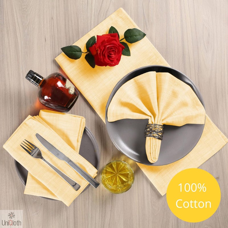 UniQloth 12 Pack Farmhouse Slub Textured Cloth Dinner Napkins Cotton  Soft Durable Washable Reusable  Ideal for Weddings Holidays Restaurant Parties Daily Use Dinner Napkins 18x18 Yellow Orange - Image 3