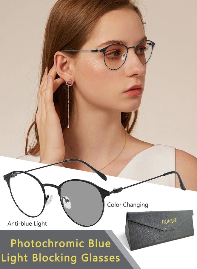 roaiss Blue Light Blocking Sunglasses Anti UV and Glare Blue Light Filter Computer Glasses Round Color Changing Eyewear for Men Women Black  - Image 1