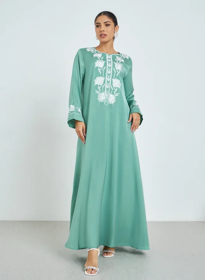Amirah Green Embroidered Jalabiya