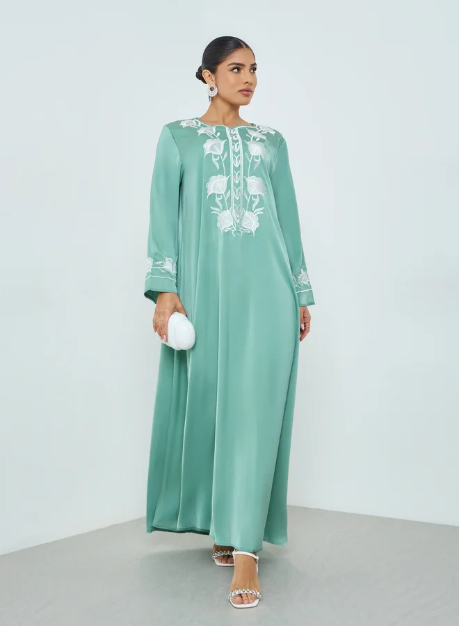 Amirah Green Embroidered Jalabiya