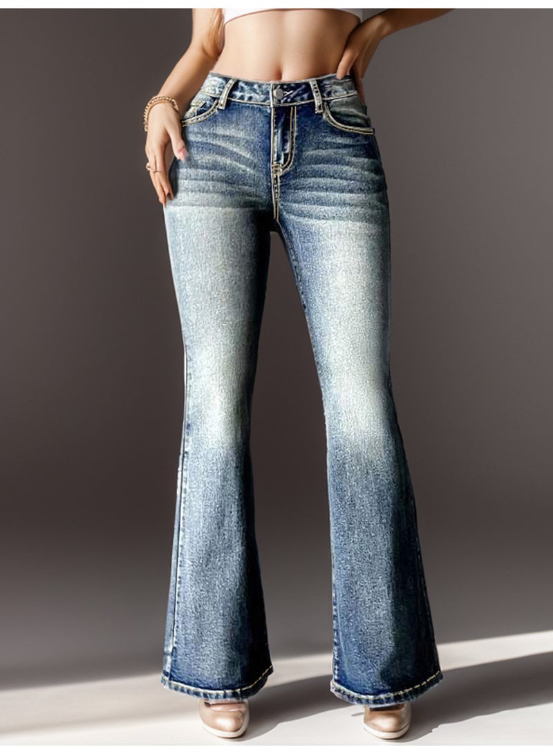 SCACTO High Stretch Pocket Embroidered Vintage Jeans 