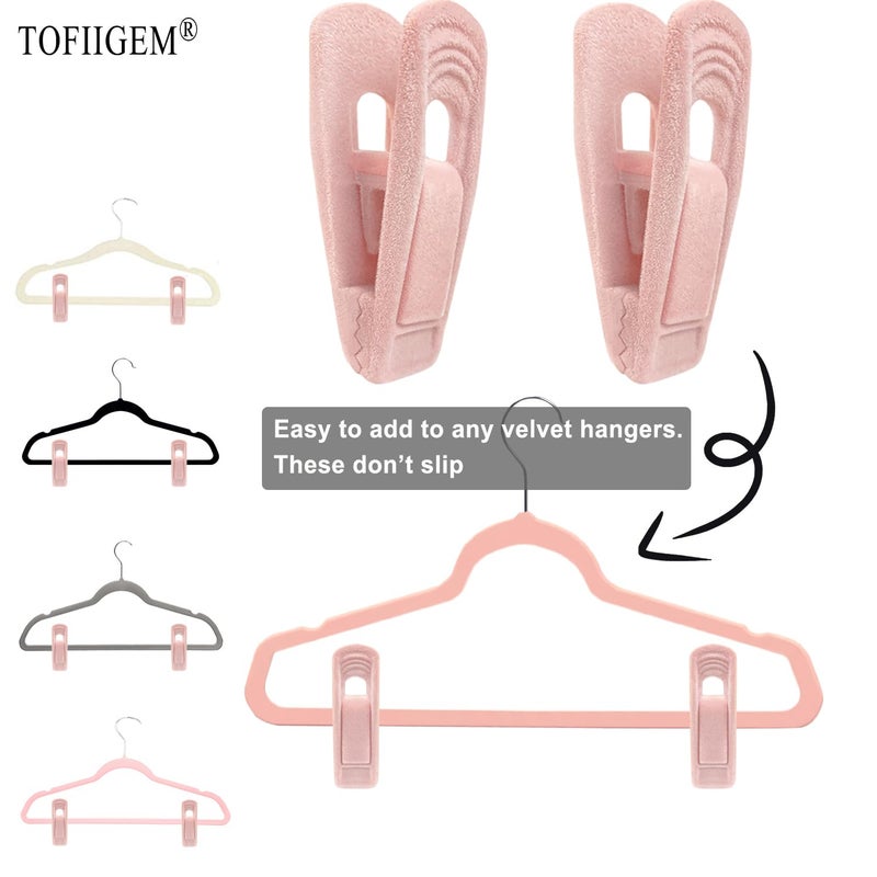 TOFIIGREM Light Pink Velvet Hangers Clips 20 PCS, Non-Slip Velvet Clip for Pant Skirt Velvet Hangers, Strong Flocking Hangers Clips - Image 2
