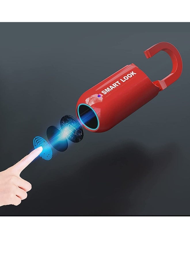 Fingerprint Padlock Multifunctional USB Smart Cabinet Keyless Home Travel Case Drawer Anti Theft Zinc Alloy Lock (Red) - Image 1