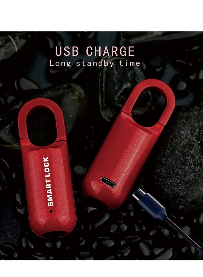 Fingerprint Padlock Multifunctional USB Smart Cabinet Keyless Home Travel Case Drawer Anti Theft Zinc Alloy Lock (Red) - Image 2