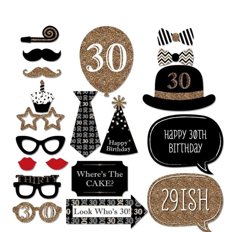 Funcart 30th Birthday Celebration Party Props 20pcs for Her Him Cheers to 30 Years Birthday Party Gold and Black Decorations 30th Happy Birthday Party Supplies for Men Women - Image 1