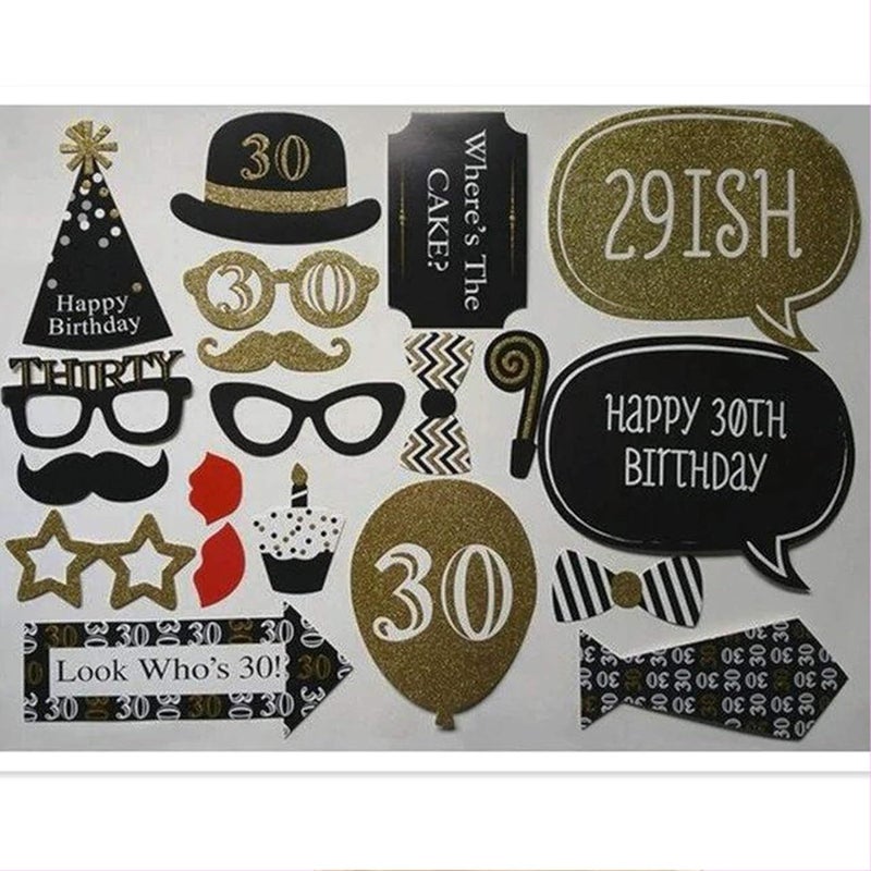 Funcart 30th Birthday Celebration Party Props 20pcs for Her Him Cheers to 30 Years Birthday Party Gold and Black Decorations 30th Happy Birthday Party Supplies for Men Women - Image 3