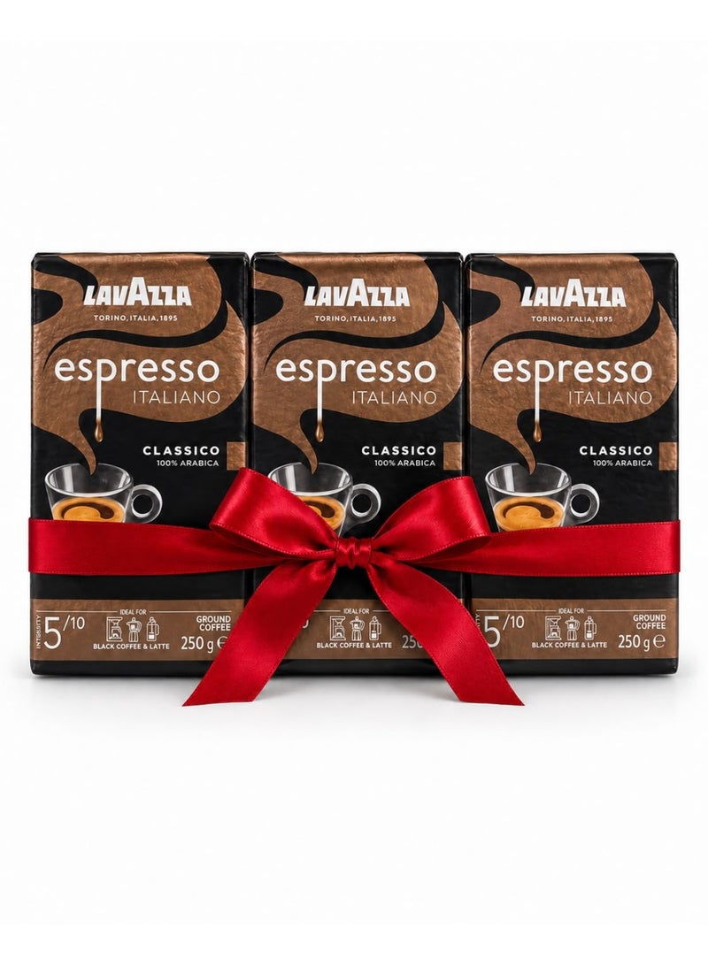 Lavazza Espresso Italiano Classico Ground Coffee 250 grams\ 3 packs