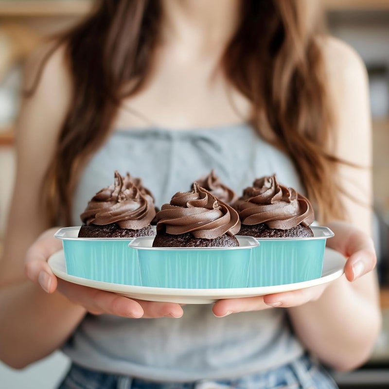 Skylety 100 Pcs 5 oz Mini Square Baking Pan with Lid Aluminum Foil Cupcake Pan Brownie Baking Cup Disposable Ramekins Individual Tin Dessert Containers for Kitchen(Light Blue) - Image 5