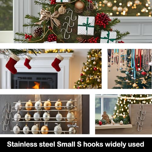 IDEALSV 200 Pcs Stainless Steel Small S Shaped Hooks, Mini S Hooks 0.8 Inch DIY Christmas Ornament Jewelry Hanging Holder - Image 4