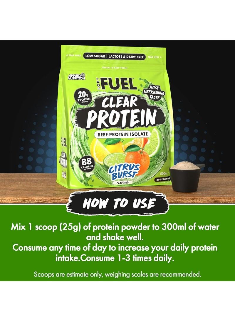 Applied Nutrition Bodyfuel Clear Beef Protein Isolate Citrus Burst Flavor 500g - Image 4