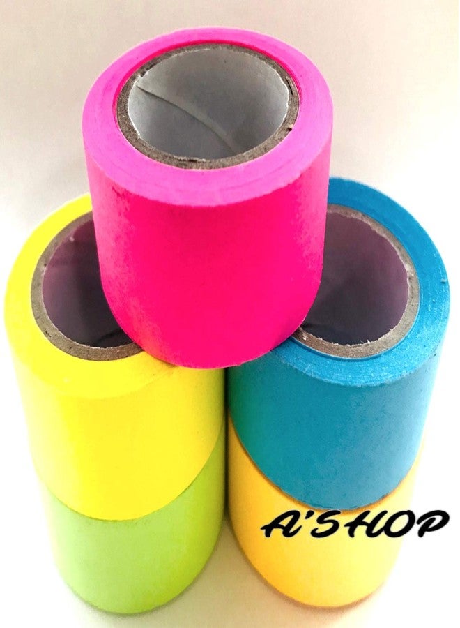 A'SHOP Neon Fluorescent Colored Adhesive Decorative Plain Paper Tapes 20MM x 5MTR Set of 5 Tapes (Neon Green, Blue, Yellow, Dark Pink or Pink) - Image 4