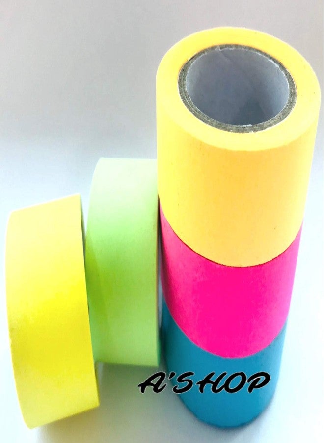 A'SHOP Neon Fluorescent Colored Adhesive Decorative Plain Paper Tapes 20MM x 5MTR Set of 5 Tapes (Neon Green, Blue, Yellow, Dark Pink or Pink) - Image 3