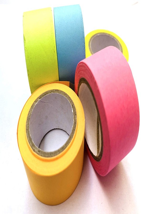 A'SHOP Neon Fluorescent Colored Adhesive Decorative Plain Paper Tapes 20MM x 5MTR Set of 5 Tapes (Neon Green, Blue, Yellow, Dark Pink or Pink) - Image 2