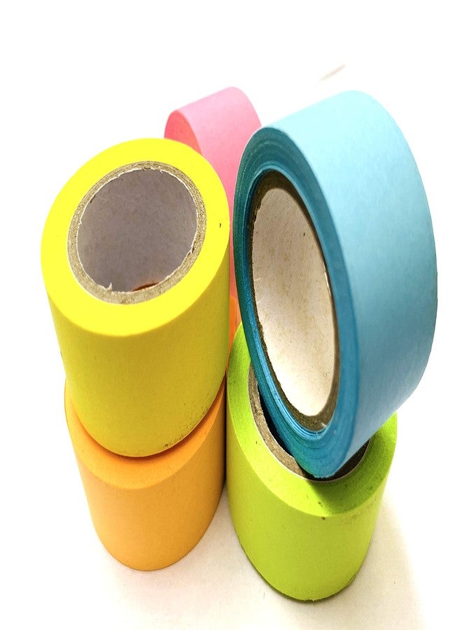 A'SHOP Neon Fluorescent Colored Adhesive Decorative Plain Paper Tapes 20MM x 5MTR Set of 5 Tapes (Neon Green, Blue, Yellow, Dark Pink or Pink) - Image 1