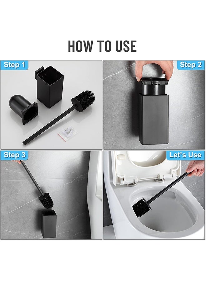 Toilet Brush and Holder Black Toilet Bowl Brush for Ceaning with Stainless Steel Handle Wall Mounted - Image 4