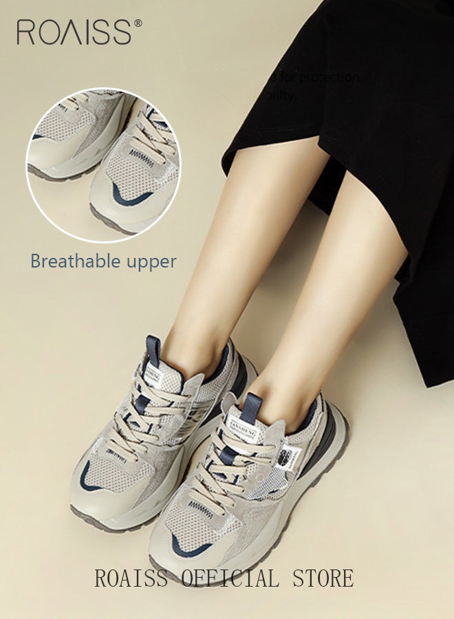 roaiss Women Dad Sneakers Vintage and Versatile Chunky Sole Mesh Waffle Shoes Perfect for Casual and Sporty Outfits Athlesiure Shoes - Image 1