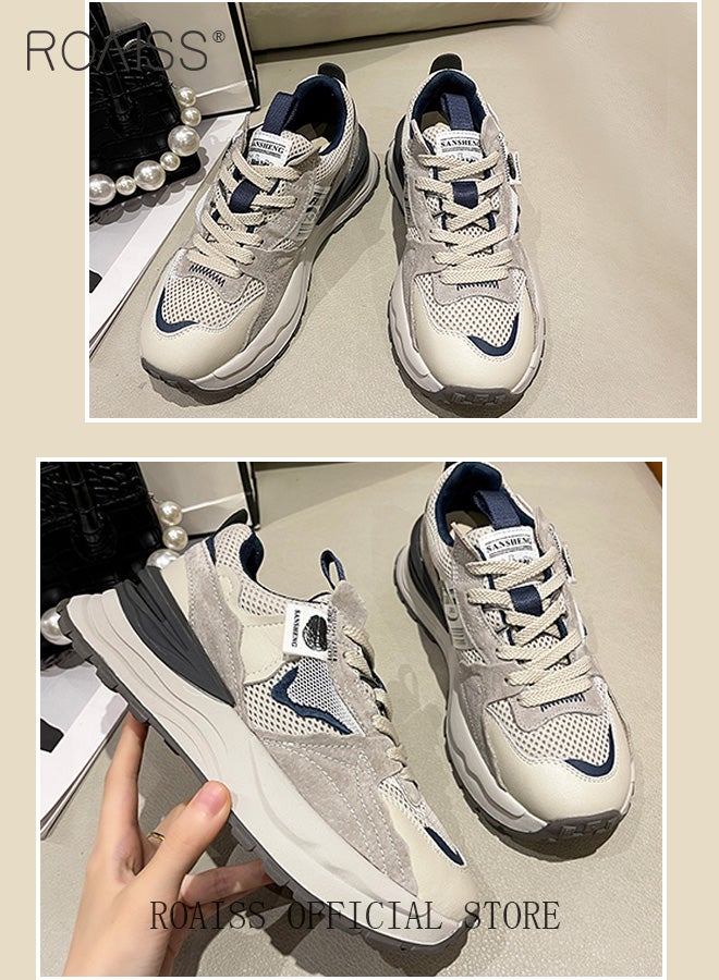 roaiss Women Dad Sneakers Vintage and Versatile Chunky Sole Mesh Waffle Shoes Perfect for Casual and Sporty Outfits Athlesiure Shoes - Image 3