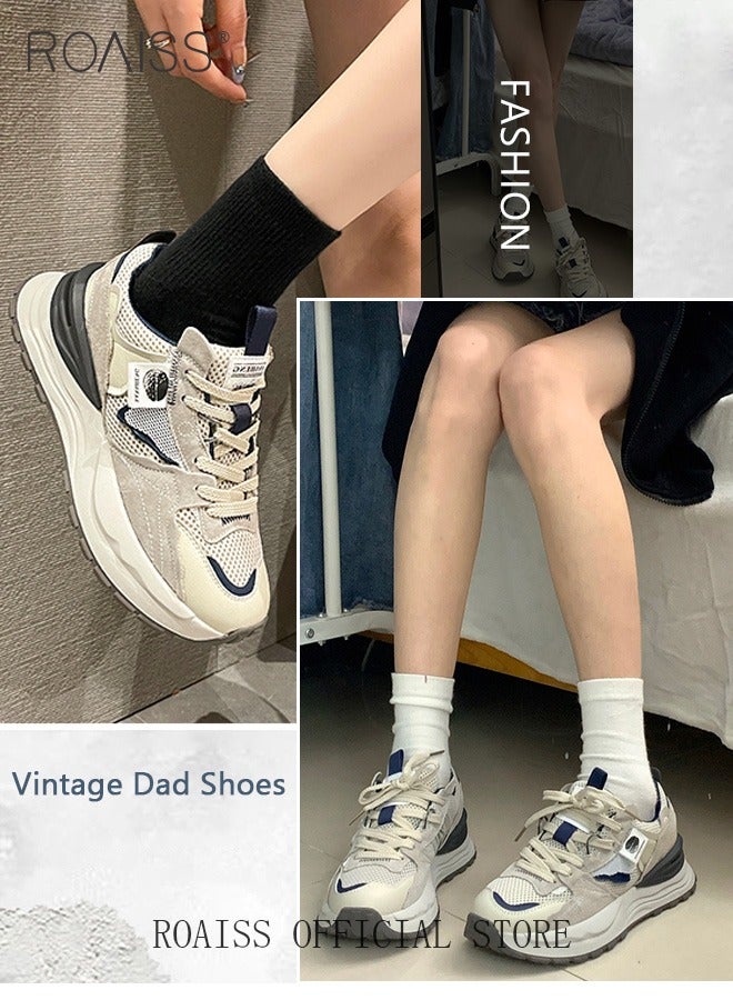 roaiss Women Dad Sneakers Vintage and Versatile Chunky Sole Mesh Waffle Shoes Perfect for Casual and Sporty Outfits Athlesiure Shoes - Image 4