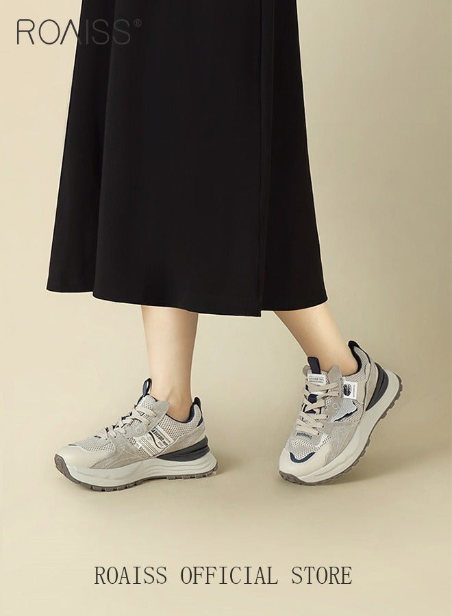 roaiss Women Dad Sneakers Vintage and Versatile Chunky Sole Mesh Waffle Shoes Perfect for Casual and Sporty Outfits Athlesiure Shoes - Image 5