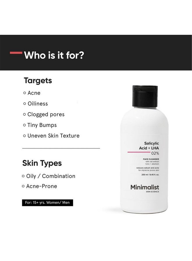 منيماليست غسول وجه بسيط يحتوي على حمض الساليسيليك بنسبة 2% للبشرة الدهنية | خالٍ من الكبريتات، منظف للوجه مضاد لحب الشباب مع حمض الليبوهيدروكسي والزنك لعلاج حب الشباب أو البثور | للنساء والرجال | 250 مل  - Image 2