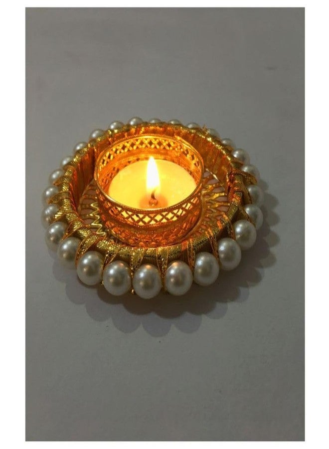 Aditri Creation Set of 4 Pearl Moti Design T Light Holder Candle Stand Tealight T-Light Holder for Indian Festival Gifts New Year Gifts Lighting Accessories Wedding Home Decor(Size:-3")(Without Wax)(White) - Image 3