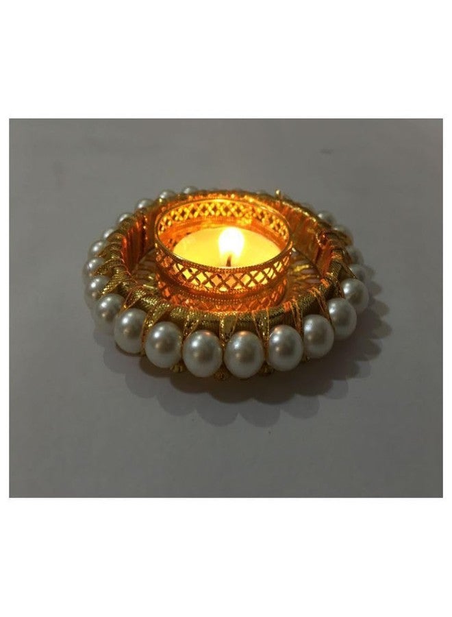 Aditri Creation Set of 4 Pearl Moti Design T Light Holder Candle Stand Tealight T-Light Holder for Indian Festival Gifts New Year Gifts Lighting Accessories Wedding Home Decor(Size:-3")(Without Wax)(White) - Image 2