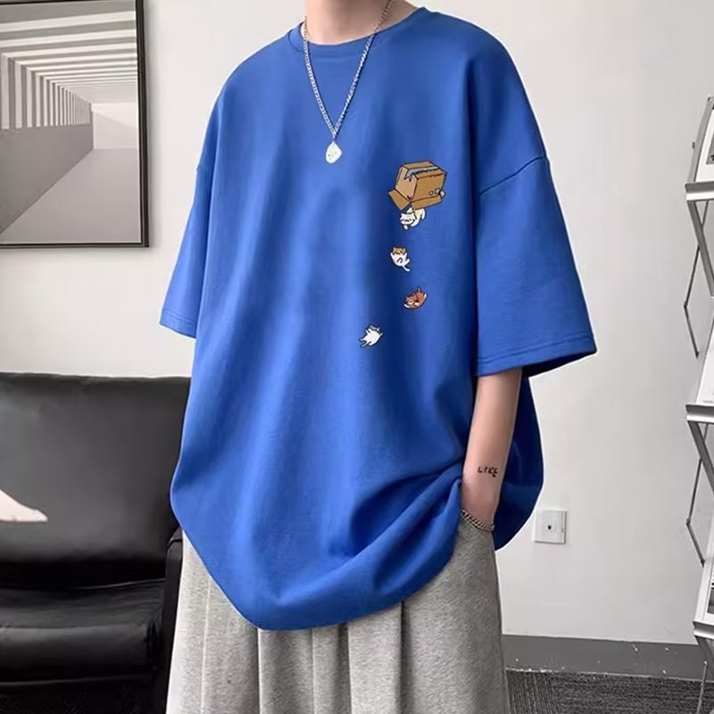 Short-Sleeved T-Shirt Men'S Summer Hong Kong Style Ins Trendy Brand Couple All-Match Loose Plus Size Distinctive Printed Half-Sleeve Top - Image 5