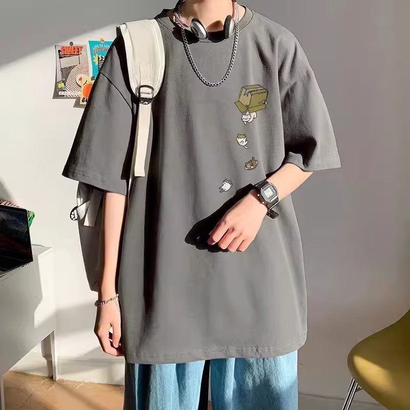 Short-Sleeved T-Shirt Men'S Summer Hong Kong Style Ins Trendy Brand Couple All-Match Loose Plus Size Distinctive Printed Half-Sleeve Top - Image 1