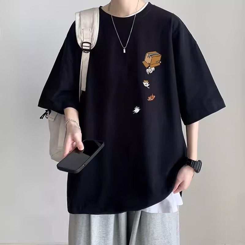 Short-Sleeved T-Shirt Men'S Summer Hong Kong Style Ins Trendy Brand Couple All-Match Loose Plus Size Distinctive Printed Half-Sleeve Top - Image 3