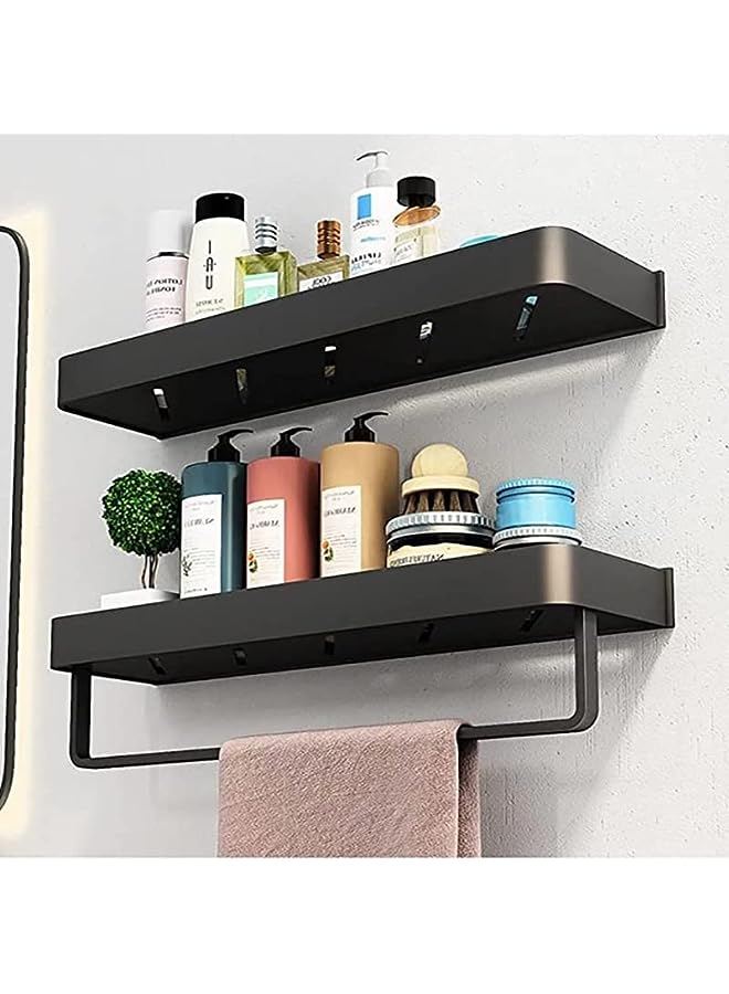Raxoom 2PCS Bathroom Shower Rack, 15.7 inch Black Bathroom Wall Shelf (2 Tier), Bathroom Shelf with Towel Bar, Wall Mounted Shower Storage Organizer Holder Rack - Image 5