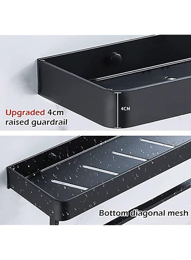 Raxoom 2PCS Bathroom Shower Rack, 15.7 inch Black Bathroom Wall Shelf (2 Tier), Bathroom Shelf with Towel Bar, Wall Mounted Shower Storage Organizer Holder Rack - Image 3